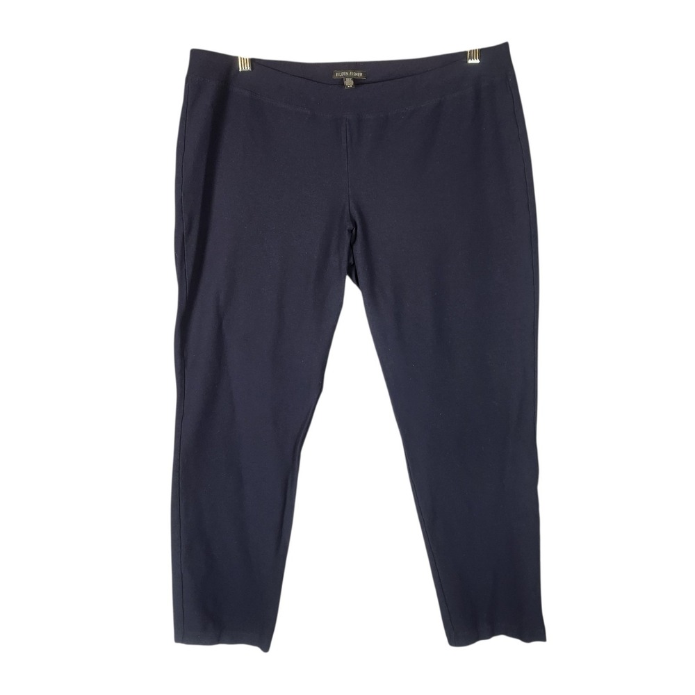 Eileen Fisher Pants Size Large Navy Washable Stretch Crepe Slim Fit Ankle Length